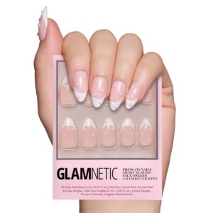 Glamnetic Press On Nails - French Pearl | Glossy, Short Almond French Tip Nails with 3D Accents, Salon Quality | 15 Sizes - 30 Nail Kit with Glue
